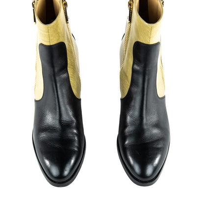 Chanel Black & Beige CC Ankle Boots Size US 12 | EU 42