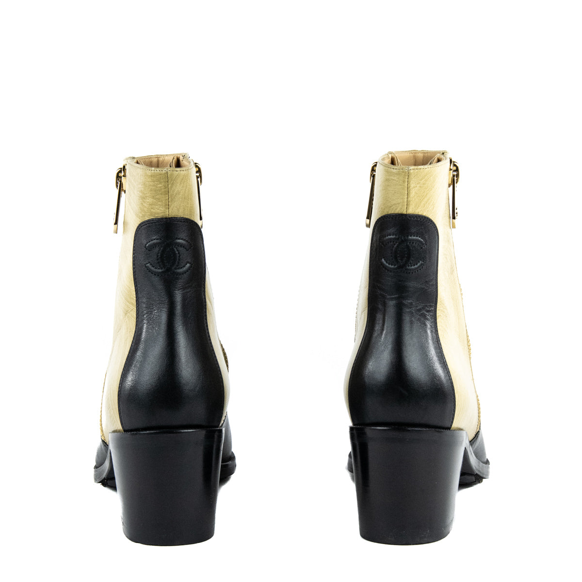 Chanel Black & Beige CC Ankle Boots Size US 12 | EU 42