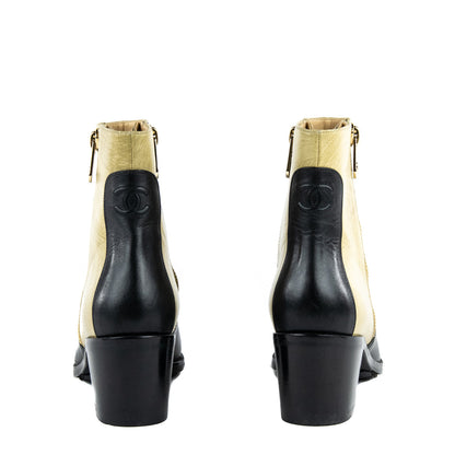 Chanel Black & Beige CC Ankle Boots Size US 12 | EU 42