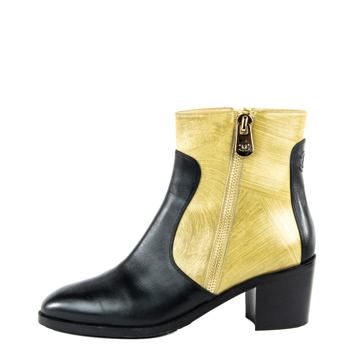 Chanel Black & Beige CC Ankle Boots Size US 12 | EU 42