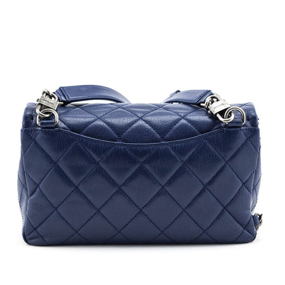 Chanel Blue Quilted Shiny Goatskin Small Double Carry Flap Bag