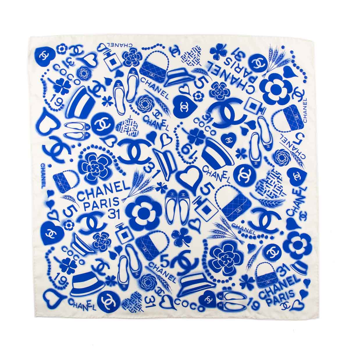 Chanel Blue Silk CC Icon Scarf
