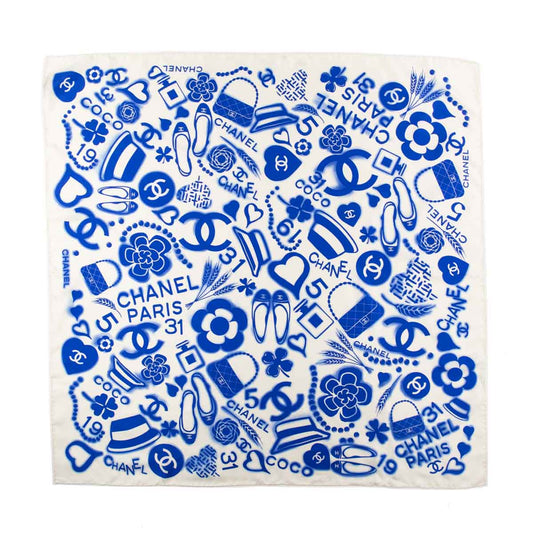 Chanel Blue Silk CC Icon Scarf