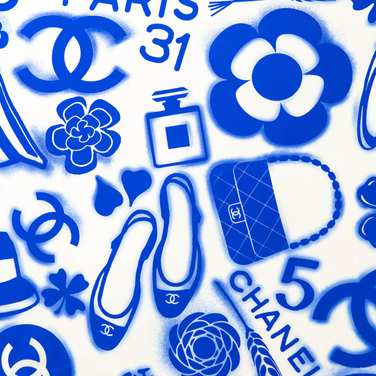 Chanel Blue Silk CC Icon Scarf