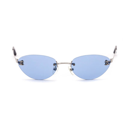 Chanel Blue Tinted Cat Eye Frameless Vintage CC Sunglasses