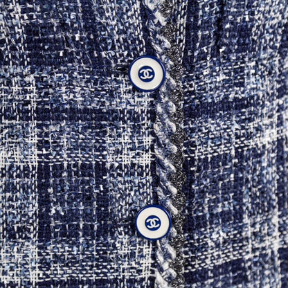 Chanel Blue Tweed Collarless Jacket Size XS | FR 36