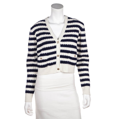 Chanel Blue & White Striped Cashmere Cardigan Size M | FR 40