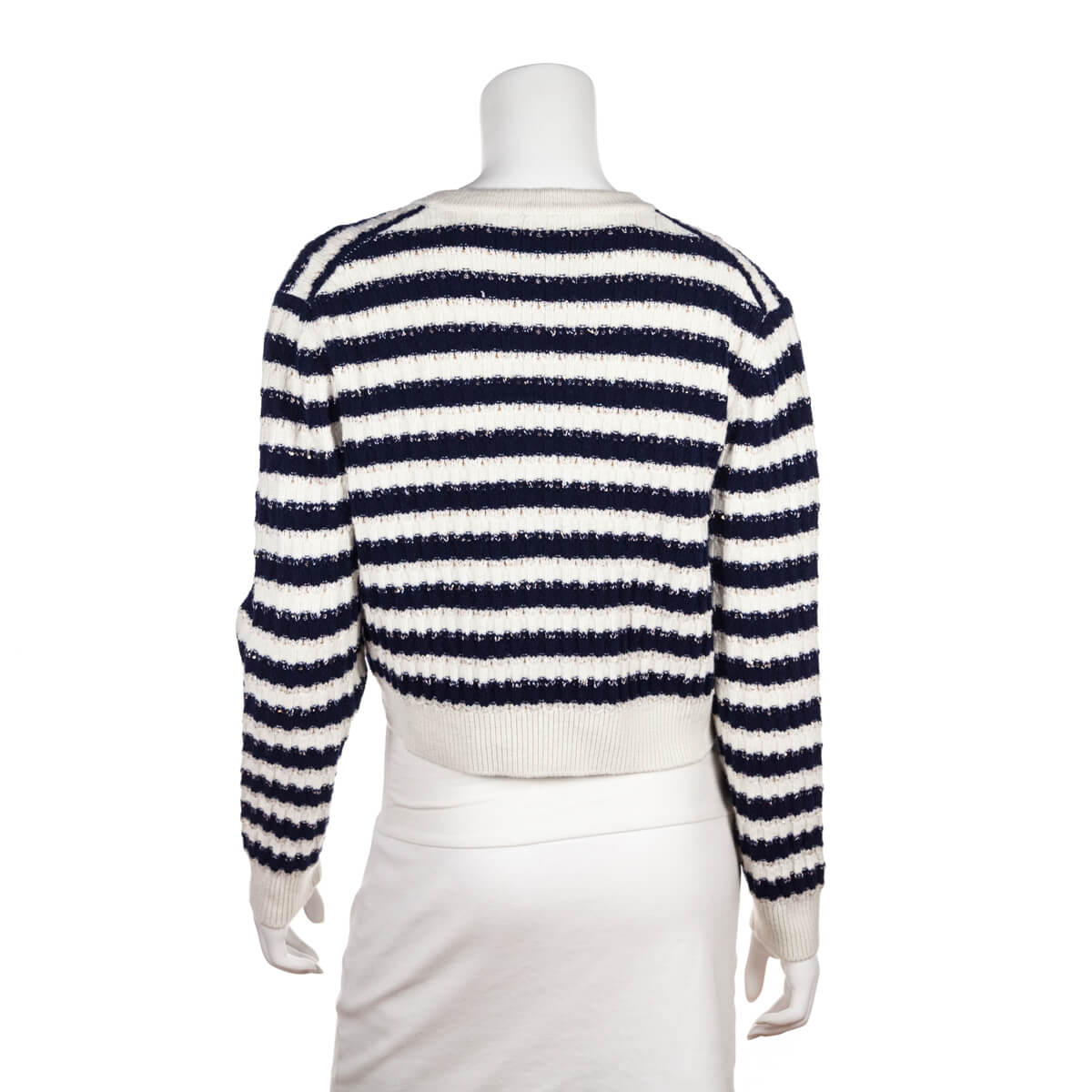 Chanel Blue & White Striped Cashmere Cardigan Size M | FR 40