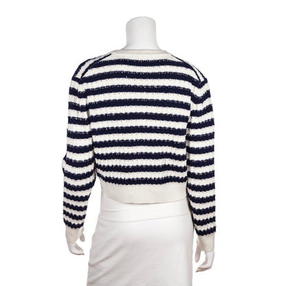 Chanel Blue & White Striped Cashmere Cardigan Size M | FR 40