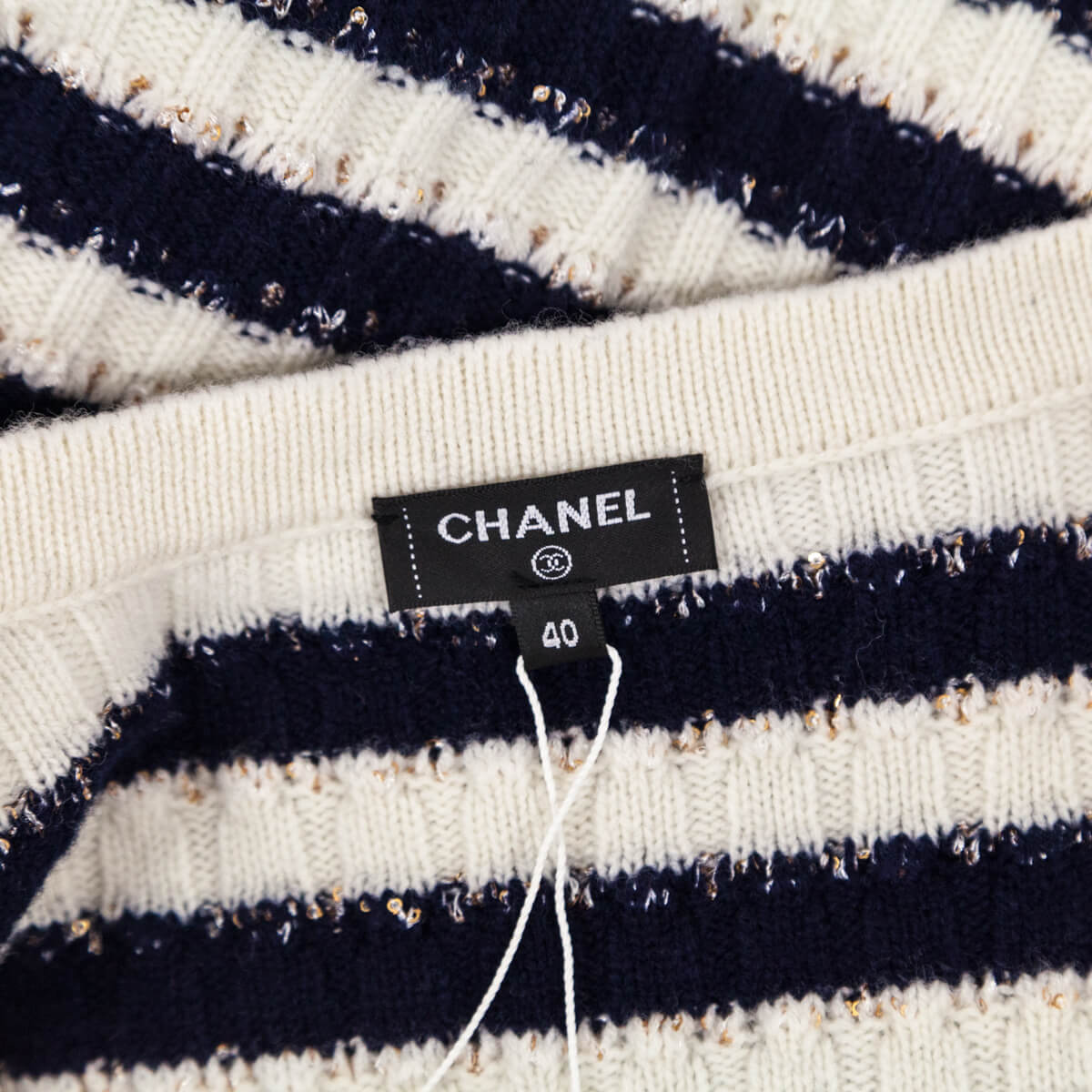 Chanel Blue & White Striped Cashmere Cardigan Size M | FR 40