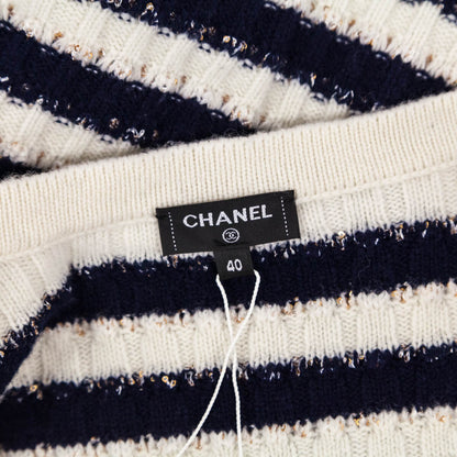 Chanel Blue & White Striped Cashmere Cardigan Size M | FR 40