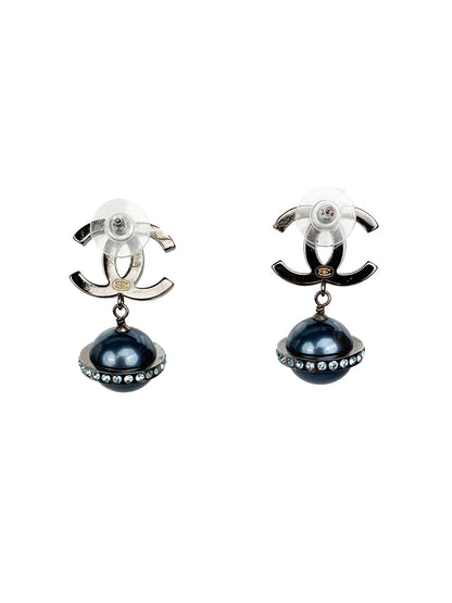 Chanel CC Crystal Logo Cosmo Planet Drop Earrings