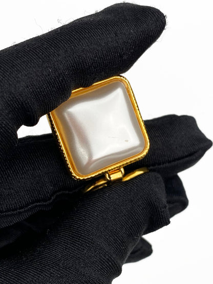 Chanel CC Square Pearl Earrings