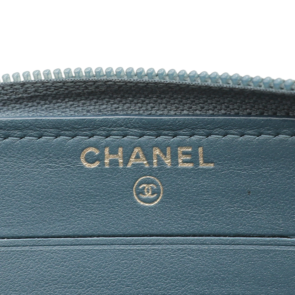 Chanel Blue CC Zip Around Wallet