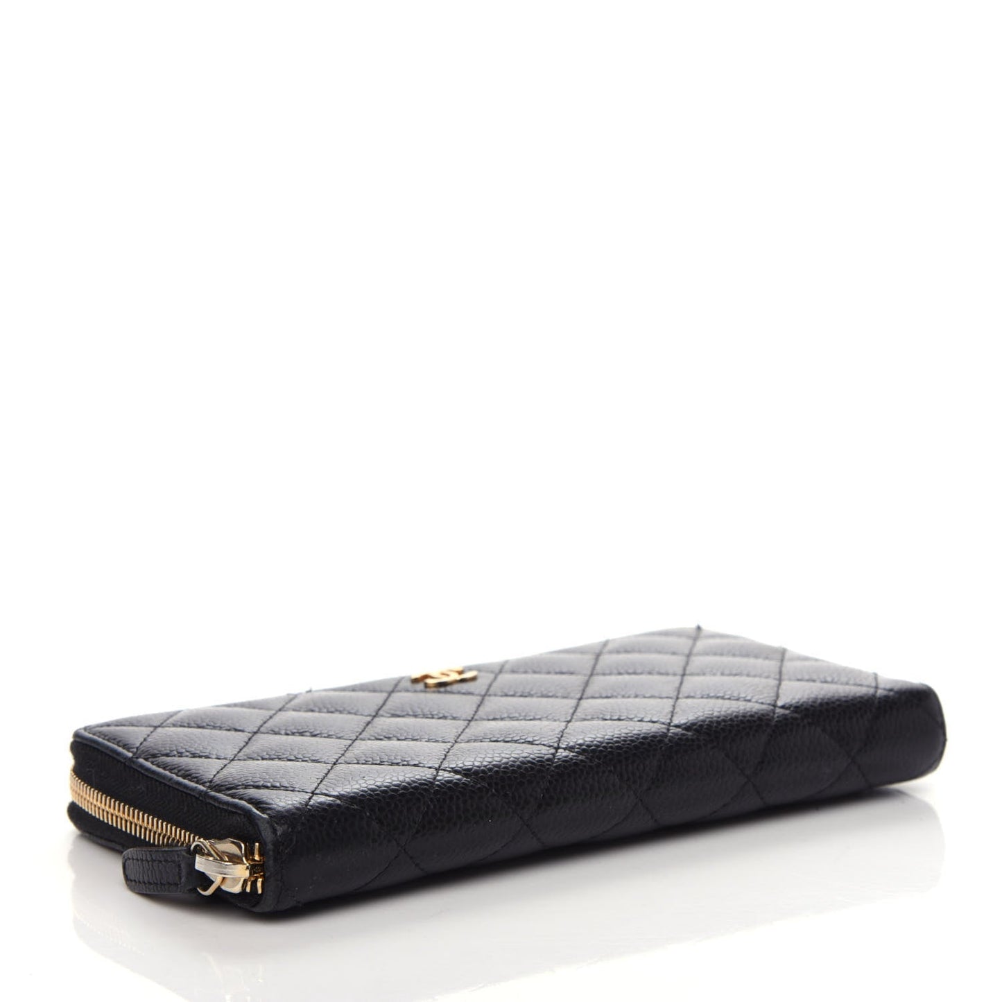 CHANEL QUILTED CAVIAR LARGE GUSSET ZIP AROUND WALLET