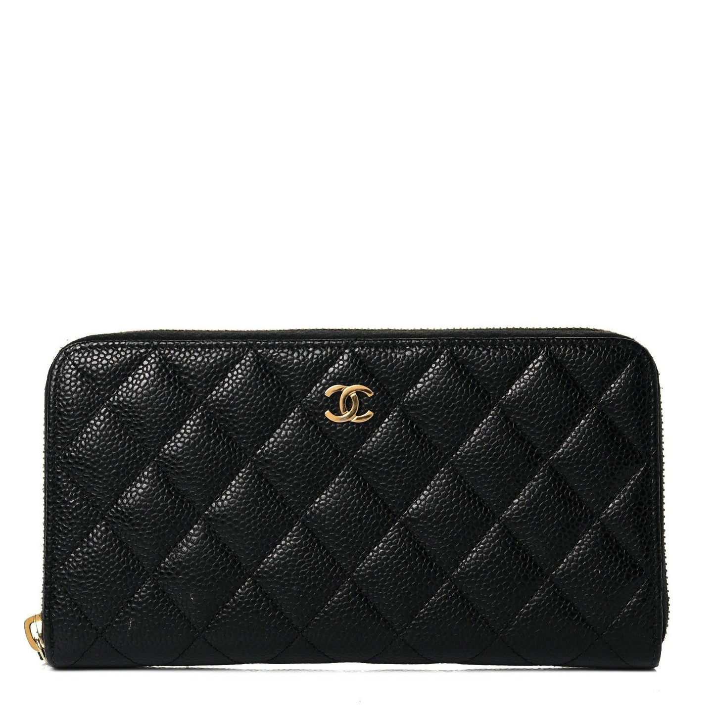 CHANEL QUILTED CAVIAR LARGE GUSSET ZIP AROUND WALLET