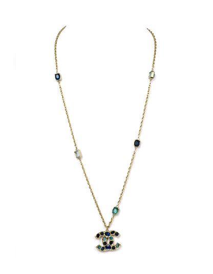 Chanel 31.5" Chain Necklace w/ Blue Stone CC