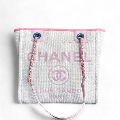 Chanel Deauville Mini - Tote Pink Fabric Silver Hardware Series 21