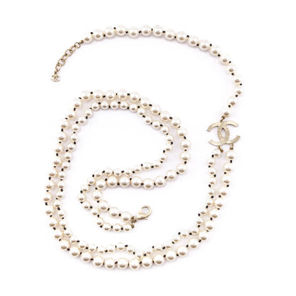 Chanel Faux Pearl Double Strand CC Necklace