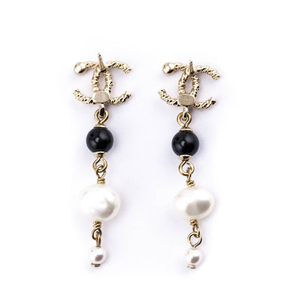 Chanel Gold Faux Pearl & Crystal Embellished CC Drop Earrings
