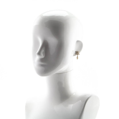 Chanel Gold Tone CC Faux Pearl Drop Earrings