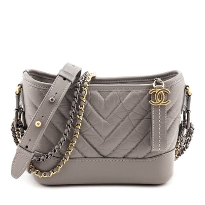 Chanel Gray Aged Calfskin Quilted Small Gabrielle Hobo