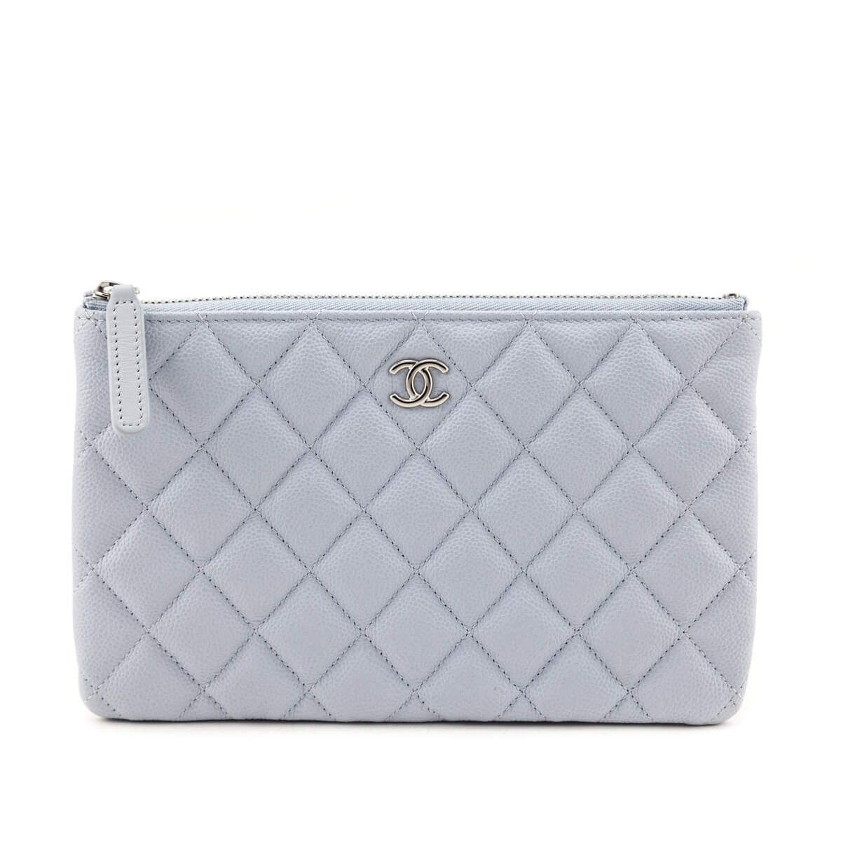 Chanel Ice Blue Gray Caviar Quilted Small Pouch