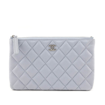 Chanel Ice Blue Gray Caviar Quilted Small Pouch