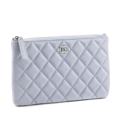 Chanel Ice Blue Gray Caviar Quilted Small Pouch