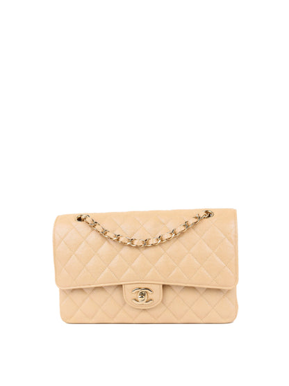 Chanel Iridescent Beige Caviar Medium Double Classic Flap LGHW