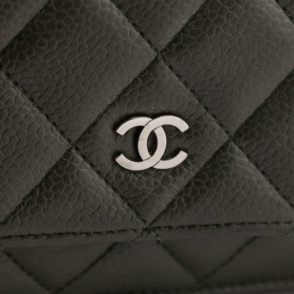 Chanel Khaki Vintage Quilted Caviar Wallet On Chain