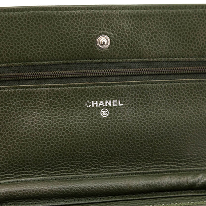 Chanel Khaki Vintage Quilted Caviar Wallet On Chain