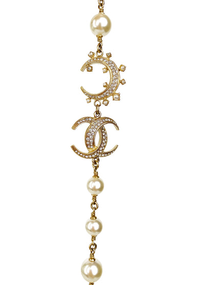 Chanel Long Pearl & Crescent Moon Necklace