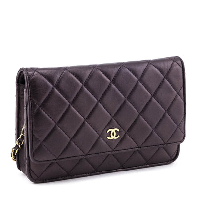 Chanel Dark Mauve Metallic Quilted Lambskin Wallet On Chain