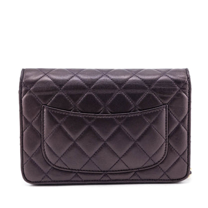 Chanel Dark Mauve Metallic Quilted Lambskin Wallet On Chain