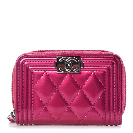 CHANEL QUILTED ZIP AROUND BOY COIN PURSE