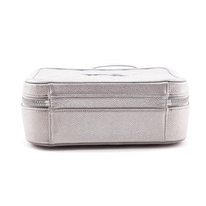 Chanel Metallic Silver Caviar Quilted Medium CC Filigree Vanity Case