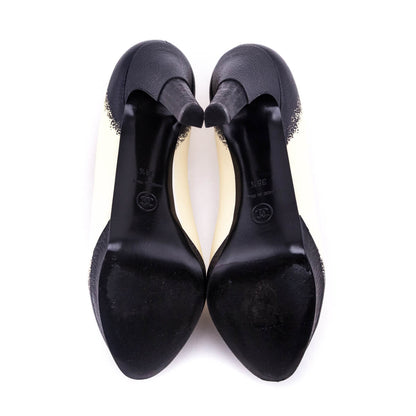 Chanel Black & White Ombre Painted CC Platform Pumps Size US 8.5 | EU 38.5