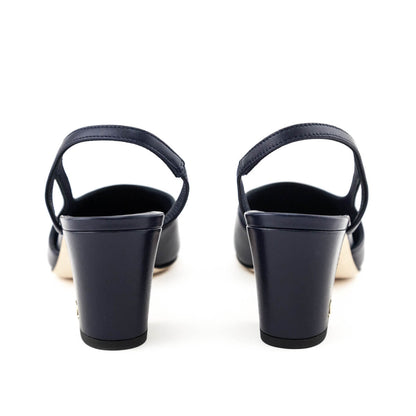 Chanel Navy Leather & Black Cap Toe CC Slingback Pumps Size US 6 | EU 36
