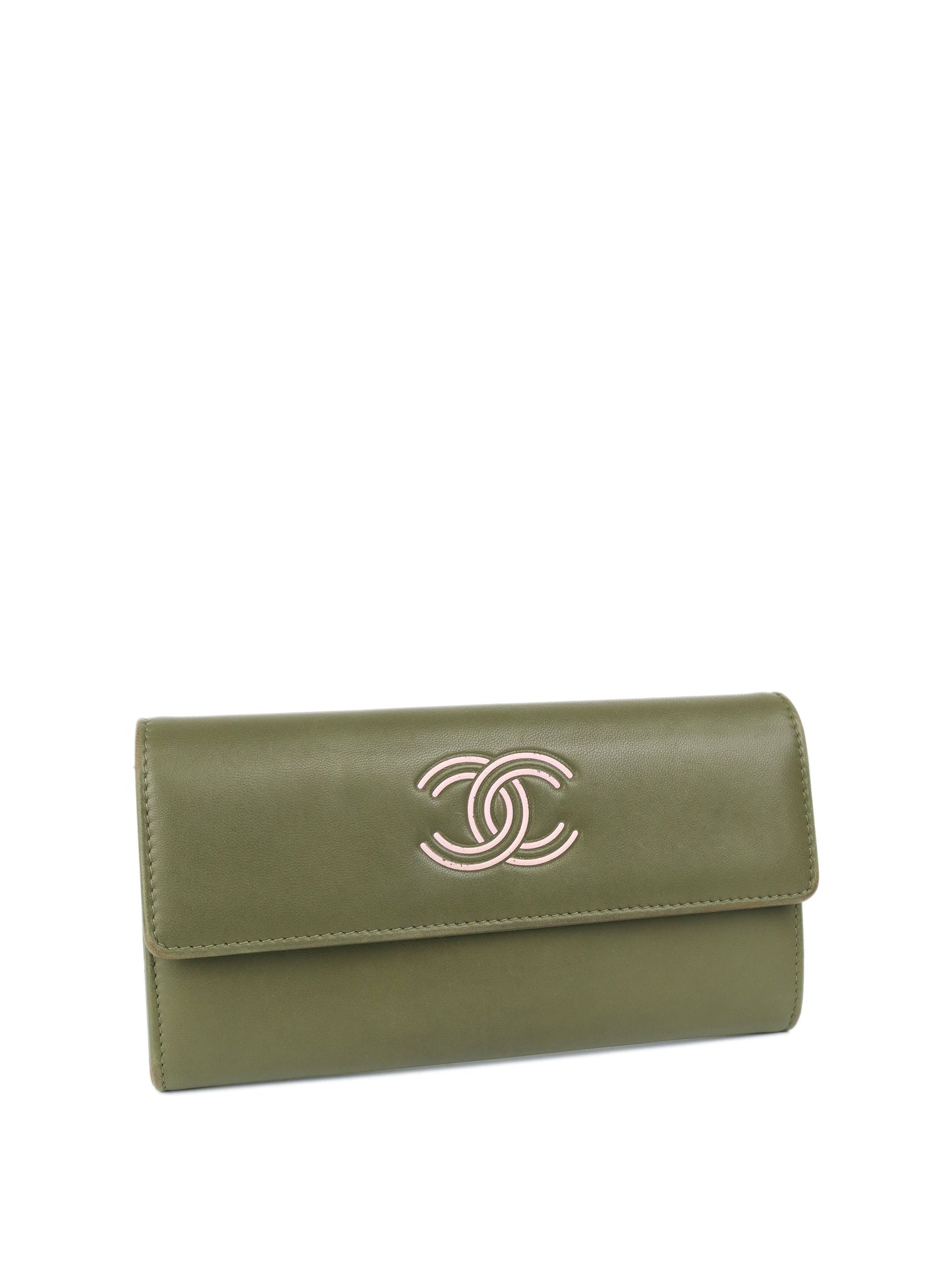 Chanel Olive Green CC Long Leather Wallet
