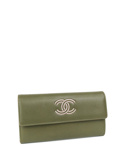 Chanel Olive Green CC Long Leather Wallet
