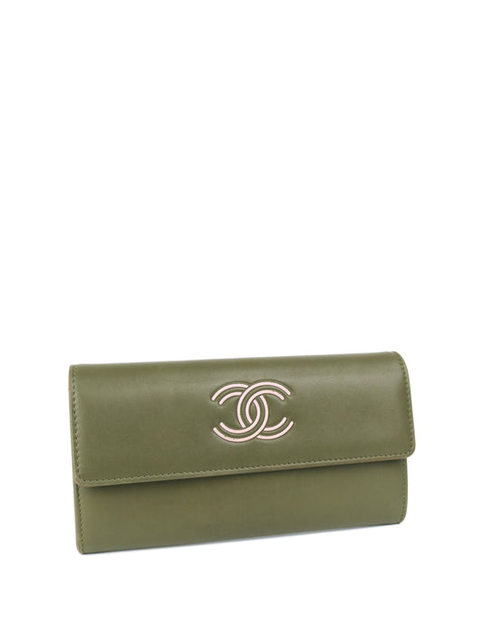 Chanel Olive Green CC Long Leather Wallet