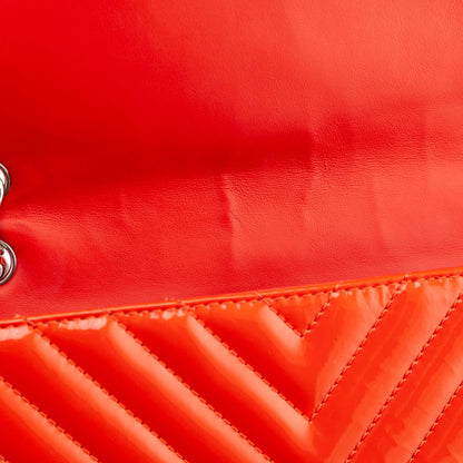 Chanel Orange Quilted Chevron Patent Maxi Classic Single Flap Shoulder Bag
