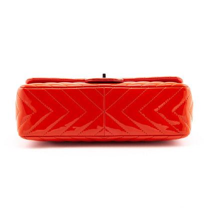 Chanel Orange Quilted Chevron Patent Maxi Classic Single Flap Shoulder Bag