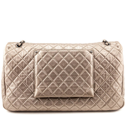 Chanel Pale Gold Metallic Calfskin Quilted XXL Travel Flap Bag