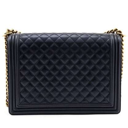 Chanel Pearly Black Quilted Lambskin Quilted Large Boy Flap Bag