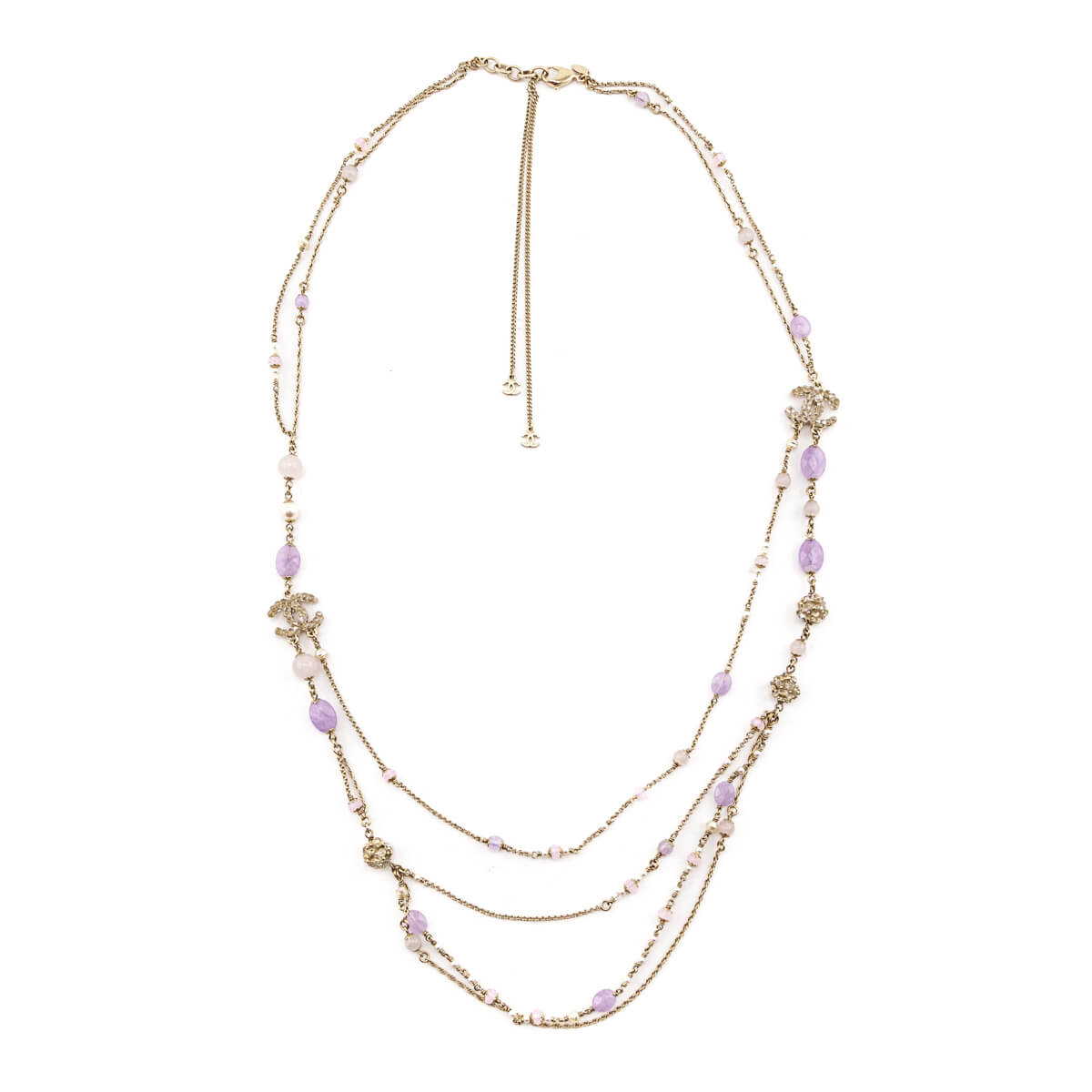 Chanel Purple Bead & Gold CC Multi-Strand Necklace