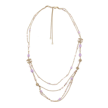 Chanel Purple Bead & Gold CC Multi-Strand Necklace