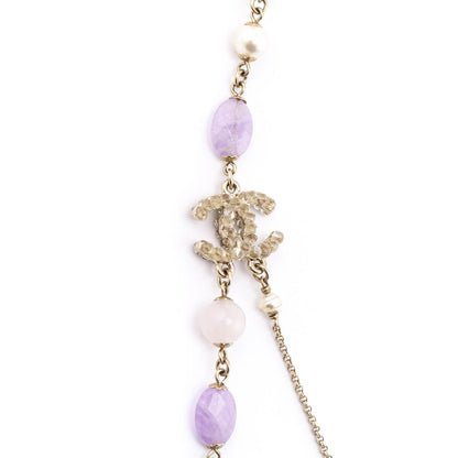 Chanel Purple Bead & Gold CC Multi-Strand Necklace