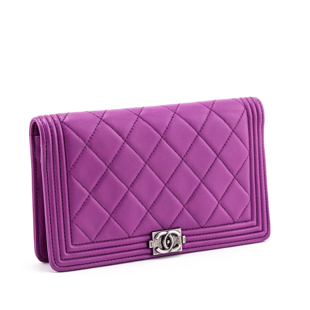 Chanel Purple Quilted Lambskin Boy Yen Wallet